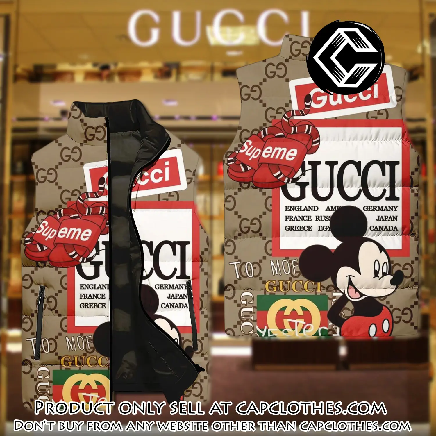 Gucci supreme mickey luxury brand 3d sleeveless down jacket cc0627416